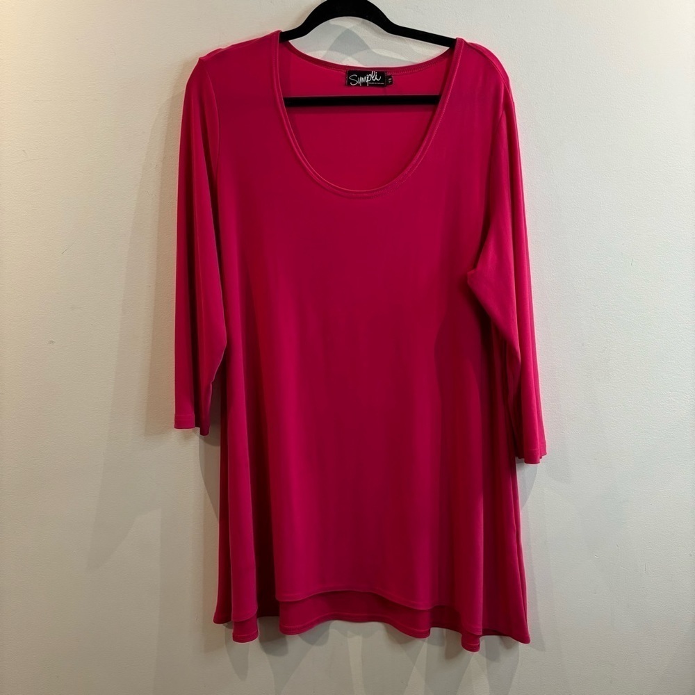 SYMPLI Sz 18 Scoop Neck 3/4 Sleeves Long Line With Small Slits Tunic Top